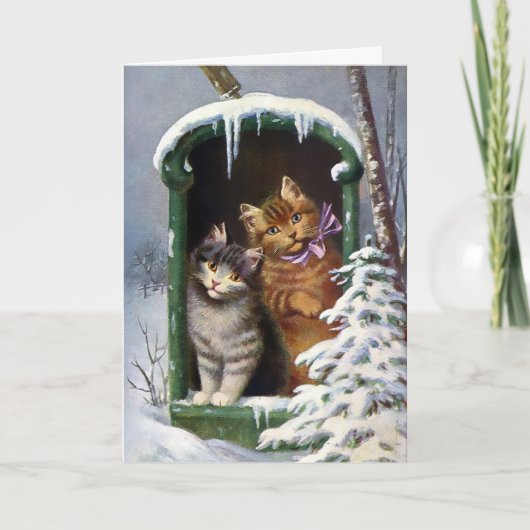 Victoriaans Mailbox Cats Kerst Kaart (Voorkant)