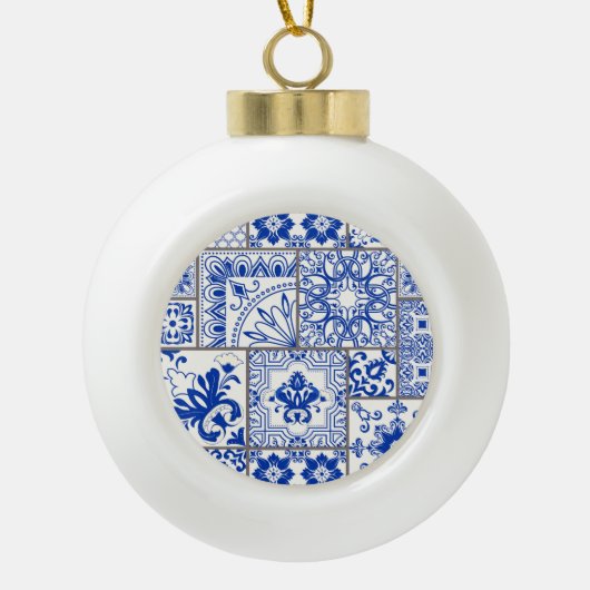 Victoriaans Majolica: Patchwork Tegel Pattern. Keramische Bal Ornament (Voorkant)