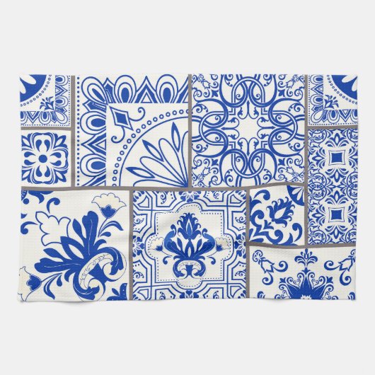 Victoriaans Majolica: Patchwork Tegel Pattern. Theedoek (Horizontaal)