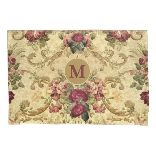 Victoriaans Mauve Rozen met Gouden Tapestry Kussensloop (Voorkant)