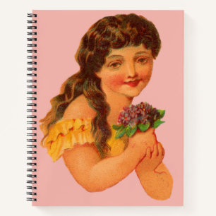 Victoriaans meisje dat violet vasthoudt notitieboek