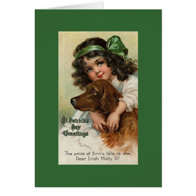 Victoriaans meisje/hond St. Patrick's Day Wenskaar (Voorkant)