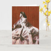 Victoriaans meisje in witte  Greetings Card Kaart (Gele Bloem)