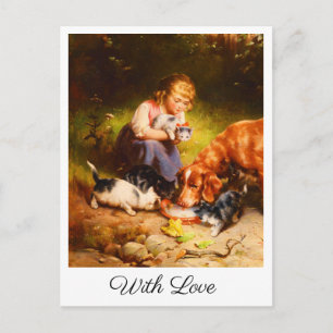 Victoriaans meisje met katjes en hond Kunst Met Li Briefkaart