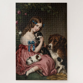Victoriaans Meisje met Puppies & Cavia Legpuzzel
