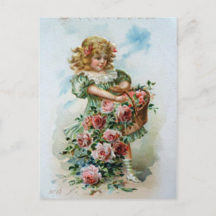 Victoriaans meisje met Rozen Briefkaart