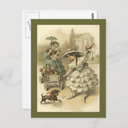 Victoriaans meisje op weg naar het Briefkaart van (Voorkant / Achterkant)