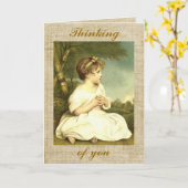  Victoriaans Meisje Wenskaart Kaart (Gele Bloem)