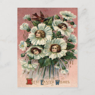 Victoriaans meisje witte bloem briefkaart