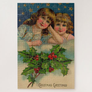 Victoriaans meisjes Kerstmis Groet Legpuzzel