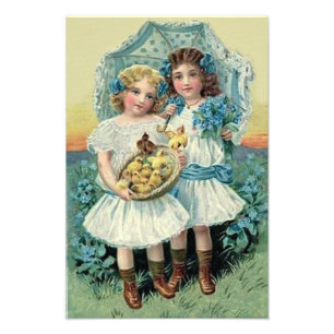 Victoriaans meisjes Paasmeid vergeten me niet. Foto Afdruk