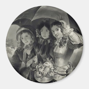 Victoriaans meisjes paraplu regenachtige dag Victo Magneet