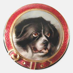 VICTORIAANS MINIATOIRE DOG PORTRAITS Newfoundland Ronde Sticker