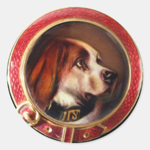 VICTORIAANS MINIATURE DOG PORTRAITS Bloodhound Ronde Sticker