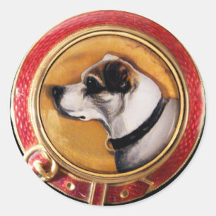 VICTORIAANS MINIATURE DOG-PORTRAITS Fox Terrier Ronde Sticker