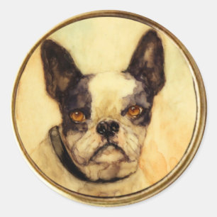 VICTORIAANS MINIATURE DOG PORTRAITS Franse Bulldog Ronde Sticker