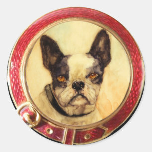 VICTORIAANS MINIATURE DOG PORTRAITS Franse Bulldog Ronde Sticker