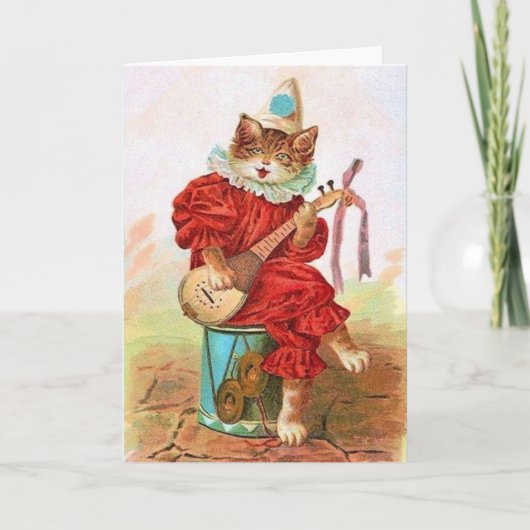 Victoriaans Minstrel Cat Note Kaart (Voorkant)