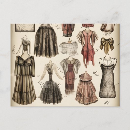  Victoriaans Mode Ontwerppotloodschets Briefkaart (Voorkant)
