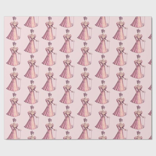  Victoriaans Mode Roze dress Blush Cadeaupapier (Vlak)