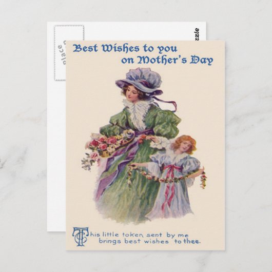 Victoriaans moeder en dochter Bloemen Moederdag Briefkaart (Voorkant / Achterkant)