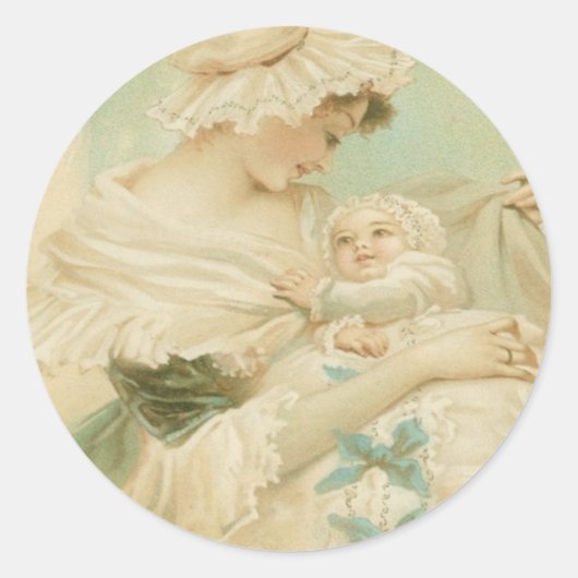 Victoriaans Moeder Holding Kind Moederdag Kaart Ronde Sticker (Voorkant)