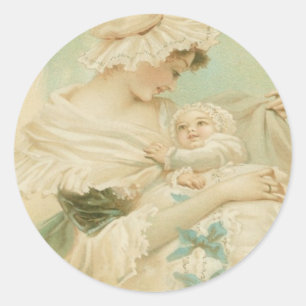 Victoriaans Moeder Holding Kind Moederdag Kaart Ronde Sticker