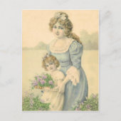 Victoriaans moeder plukt bloemen Moederdag Briefkaart (Voorkant)