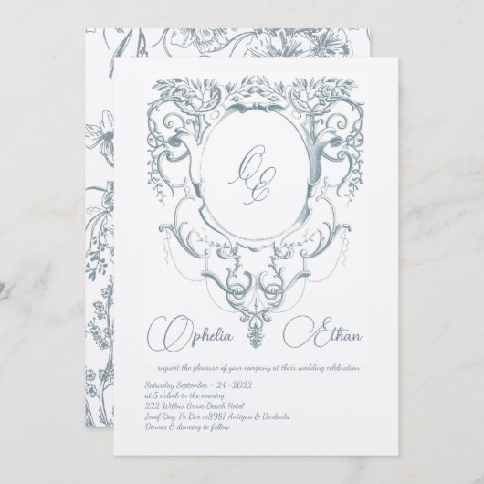 Victoriaans Monogram Barok crest bruiloft Kaart (Voorkant / Achterkant)