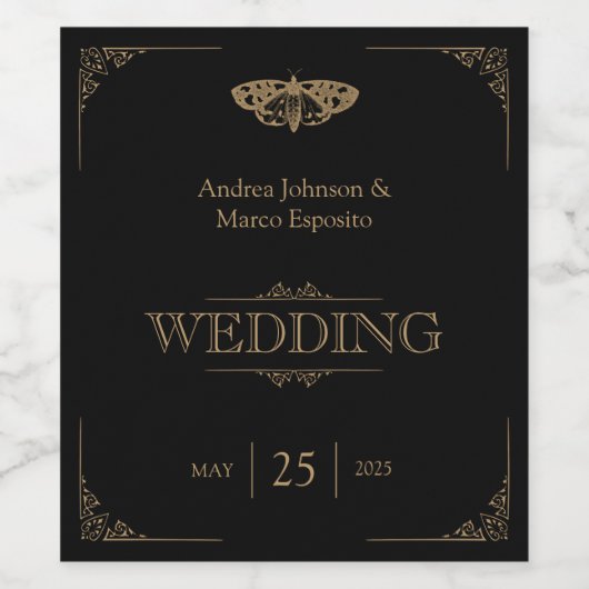 Victoriaans mot  Gotisch Bruiloft Wijn Label Wijn Etiket (Enkel label)