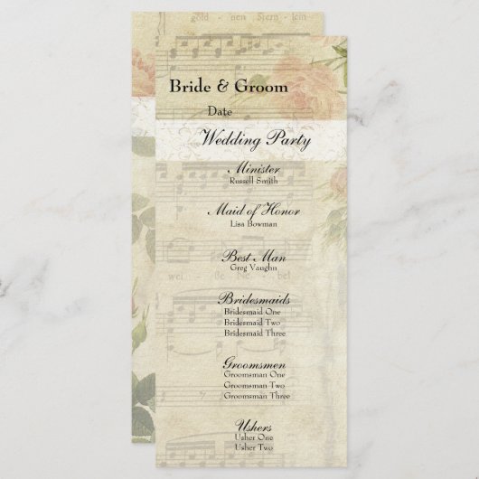 Victoriaans muziek en Roos huwelijksprogramma Programma (Voorkant / Achterkant)