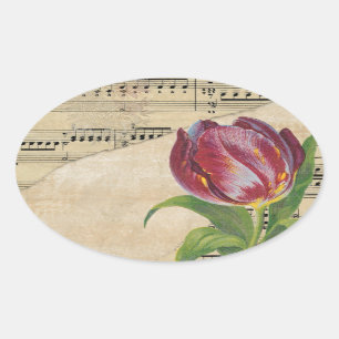  Victoriaans muziek Romance Tulps Ovale Sticker
