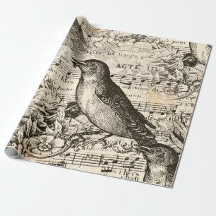 Victoriaans muziekvogels cadeaupapier