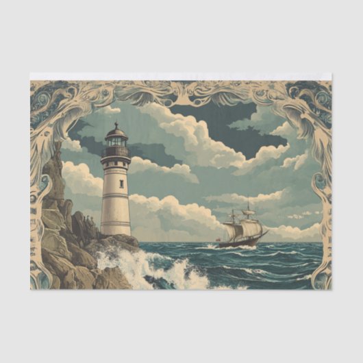  Victoriaans Nautische Vuurtoren Decoupage Tissuepapier (Voorkant)