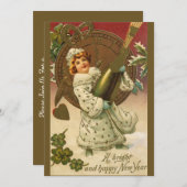  Victoriaans nieuwjaarsavond Champagne Angel Kaart (Voorkant / Achterkant)