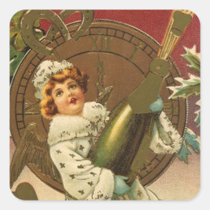  Victoriaans nieuwjaarsavond Champagne Angel Vierkante Sticker
