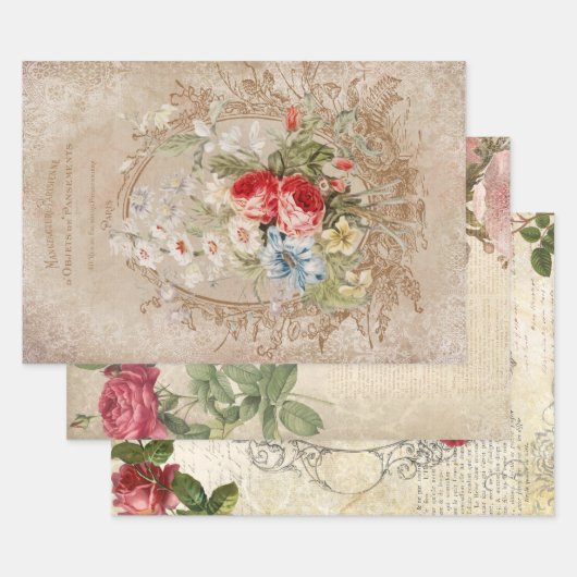 Victoriaans ontkoppeling van Floral Ephemera Inpakpapier Vel (Set)