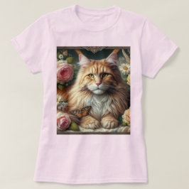 Victoriaans Oranje Maine Coon Cat met Roze Rozen T-shirt