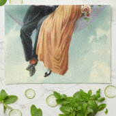 Victoriaans paar kus op een halve maan Theedoek (Gevouwen)