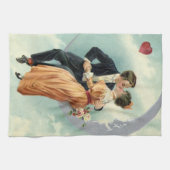 Victoriaans paar kus op een halve maan Theedoek (Horizontaal)