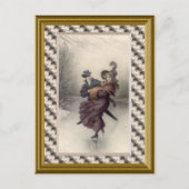 Victoriaans paar schaatsen briefkaart (Voorkant)