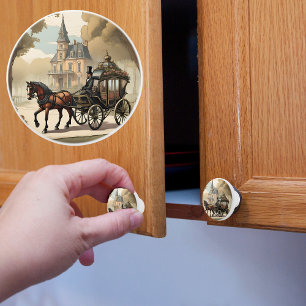 Victoriaans paard en wagen keramische knop