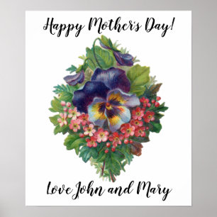 Victoriaans Paars Pansy Bouquet voor Moederdag Poster