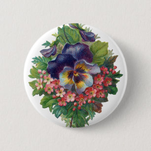 Victoriaans Paars Pansy Bouquet voor Moederdag Ronde Button 5,7 Cm
