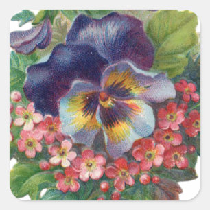 Victoriaans Paars Pansy Bouquet voor Moederdag Vierkante Sticker