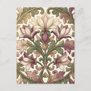 Victoriaans Paarse Crème Ornate Bloemmotief Briefkaart