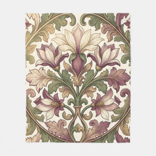Victoriaans Paarse Crème Ornate Bloemmotief Fleece Deken