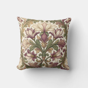Victoriaans Paarse Crème Ornate Bloemmotief Kussen