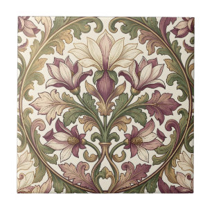Victoriaans Paarse Crème Ornate Bloemmotief  Tegeltje