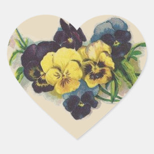 Victoriaans Paarse en gele pansies ventileren Hart Sticker